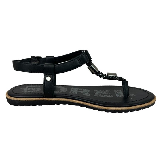 Sorel Womens Flat Ella T Strap Sandals  Size 6.5  Black Macrame & Leather Beaded - Picture 4 of 10